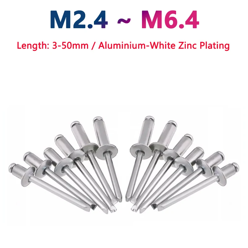 

10-50pcs M2.4 M2.8 M3 M3.2 M3.6 M4 M5 M6.4 Aluminium Round Head Blind Rivets Nail Decoration Pop Rivet Length 3 4 5 6 6.4 7-50mm