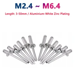 10-50pcs M2.4 M2.8 M3 M3.2 M3.6 M4 M5 M6.4 Aluminium Round Head Blind Rivets Nail Decoration Pop Rivet Length 3 4 5 6 6.4 7-50mm