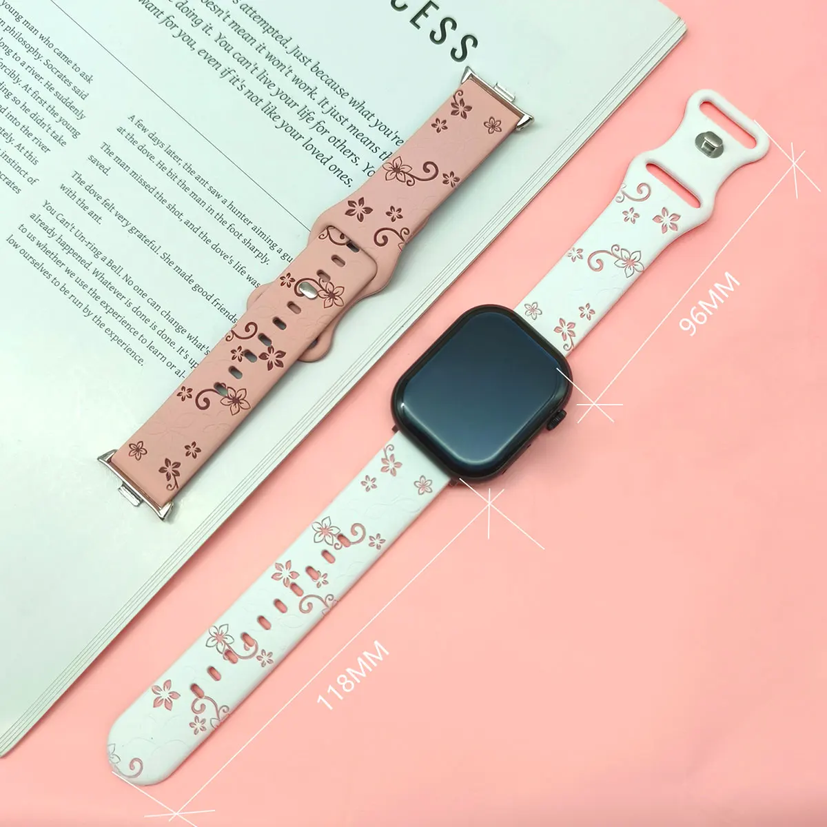 حزام سيليكون عالمي 20 ملم مزدوج اللون منحوت على شكل زهرة لهاتف Xiaomi Band 8/9 Pro، حزام رياضي Redmi Watch 4/5 لهاتف Huawei Fit3/4