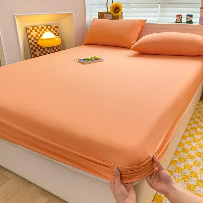 Drap-housse en coton doux avec bande élastique, housse de matelas de couleur unie pour lit simple, Double, King, Queen, 140/150/160/180/200
