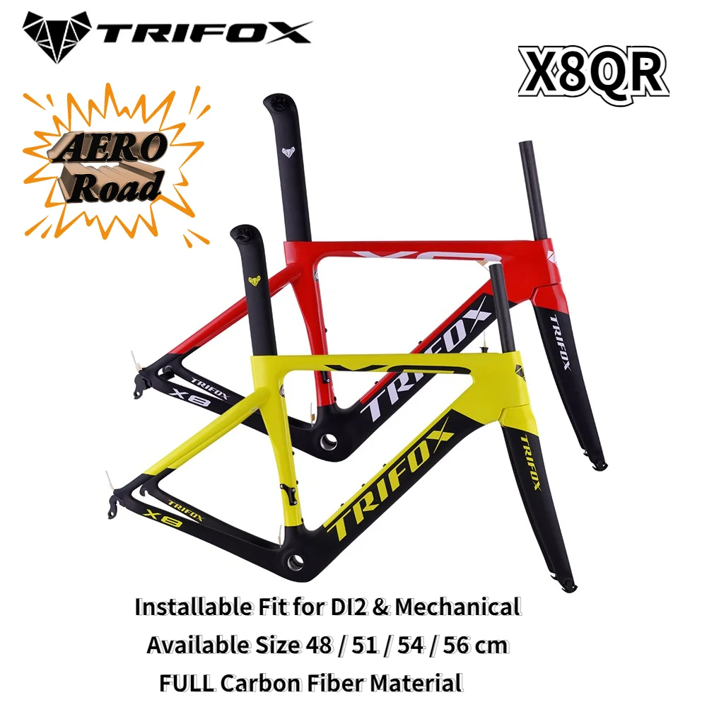 TRIFOX Full Carbon Fiber Road Bike Frame  Rim Brake 135 Quick release DI2 Aero Racing Frameset X8QR 48 / 51 / 54 / 56 cm