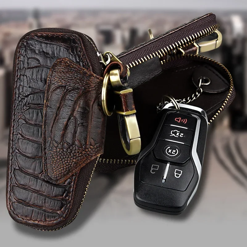 Portafogli per chiavi per auto da uomo e da donna in vera pelle Portachiavi retrò Portachiavi per governante da donna