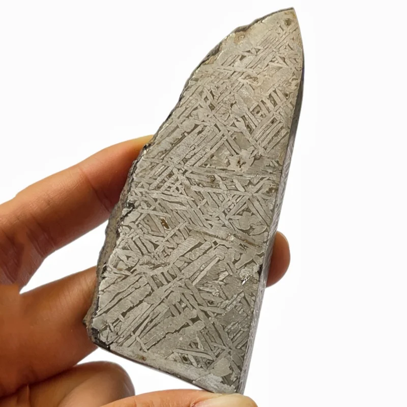 Muonionalusta Iron Meteorite Slice Etched Widmanstatten Pattern Triangular Specimen Mineral Collection Display CC264