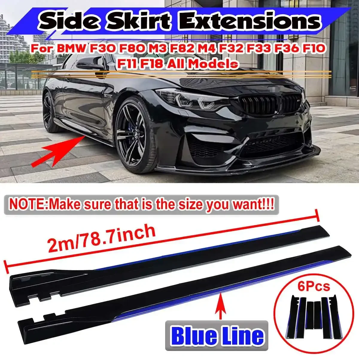 

F30 F80 2m Car Side Skirt Extensions Side Skirts Winglet Splitters Lip For BMW F10 F11 F32 F33 F36 F30 F80 M3 F82 M4 G30 G31