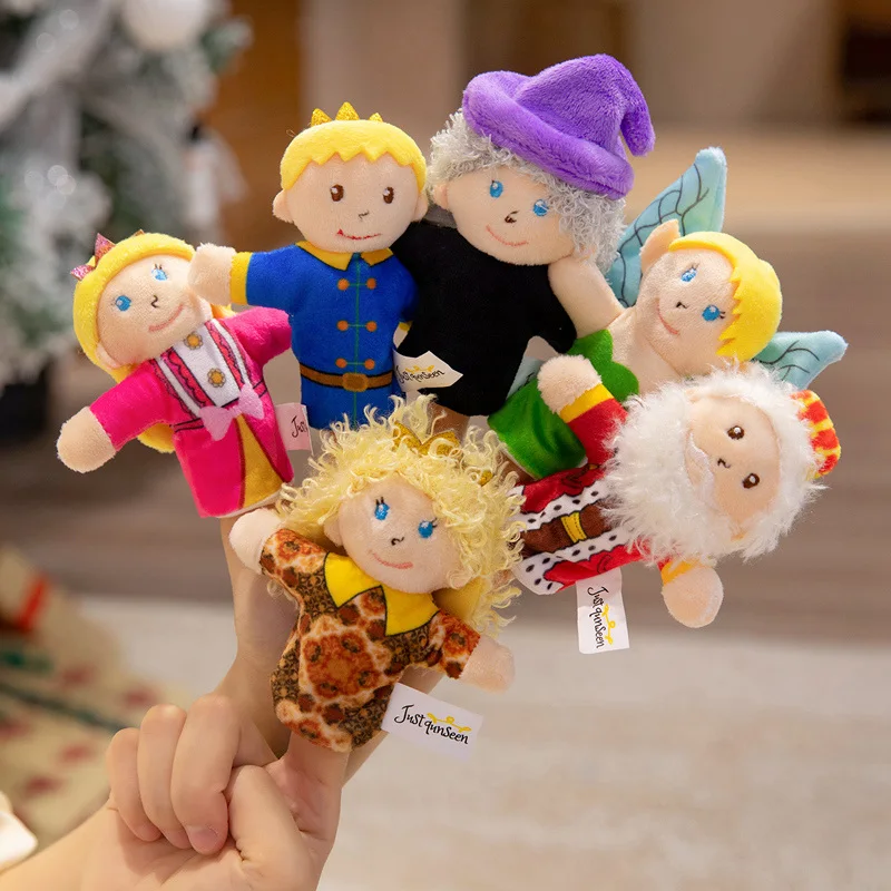 Cute Fairy Tale Kingdom Series Plush Hand Puppets Toys Cozy Cartoon Prince Princess Finger Puppets Funny Children Game Props