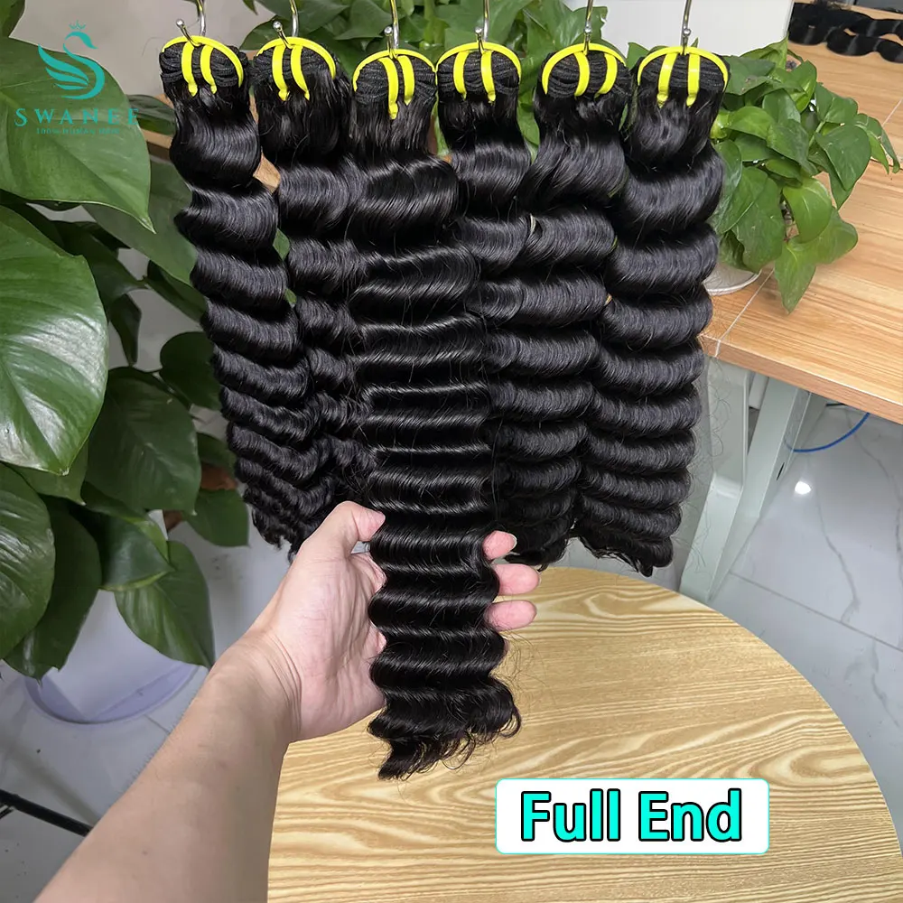 

Doube Drawn Deep Wave Remy Raw Virgin Weaving 100% человеческие волосы Свободные вьющиеся волнистые натуральные пучки волос для наращивания для женщин