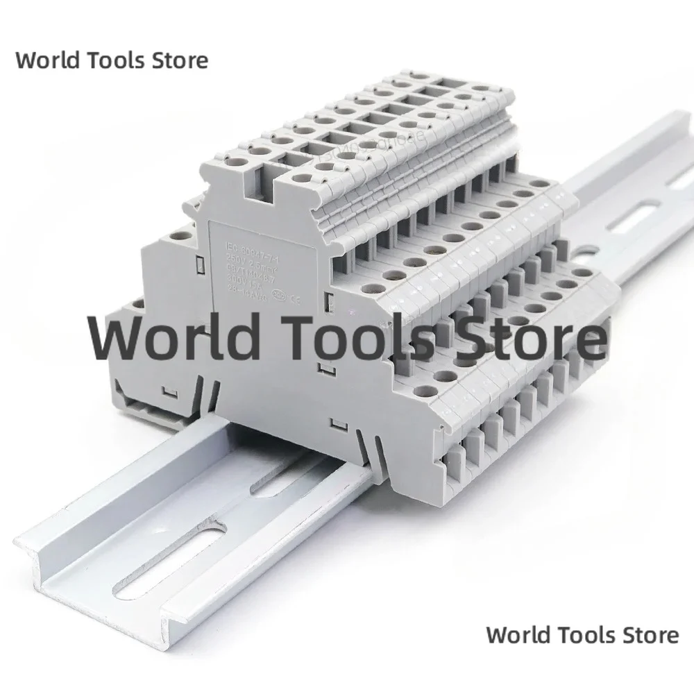 DIKD 1.5 50Pcs 3-Tier DIN Rail Terminal Block 1.5mm² Screw Clamp Connector for C45 DZ47 Breakers Industrial Cabinet