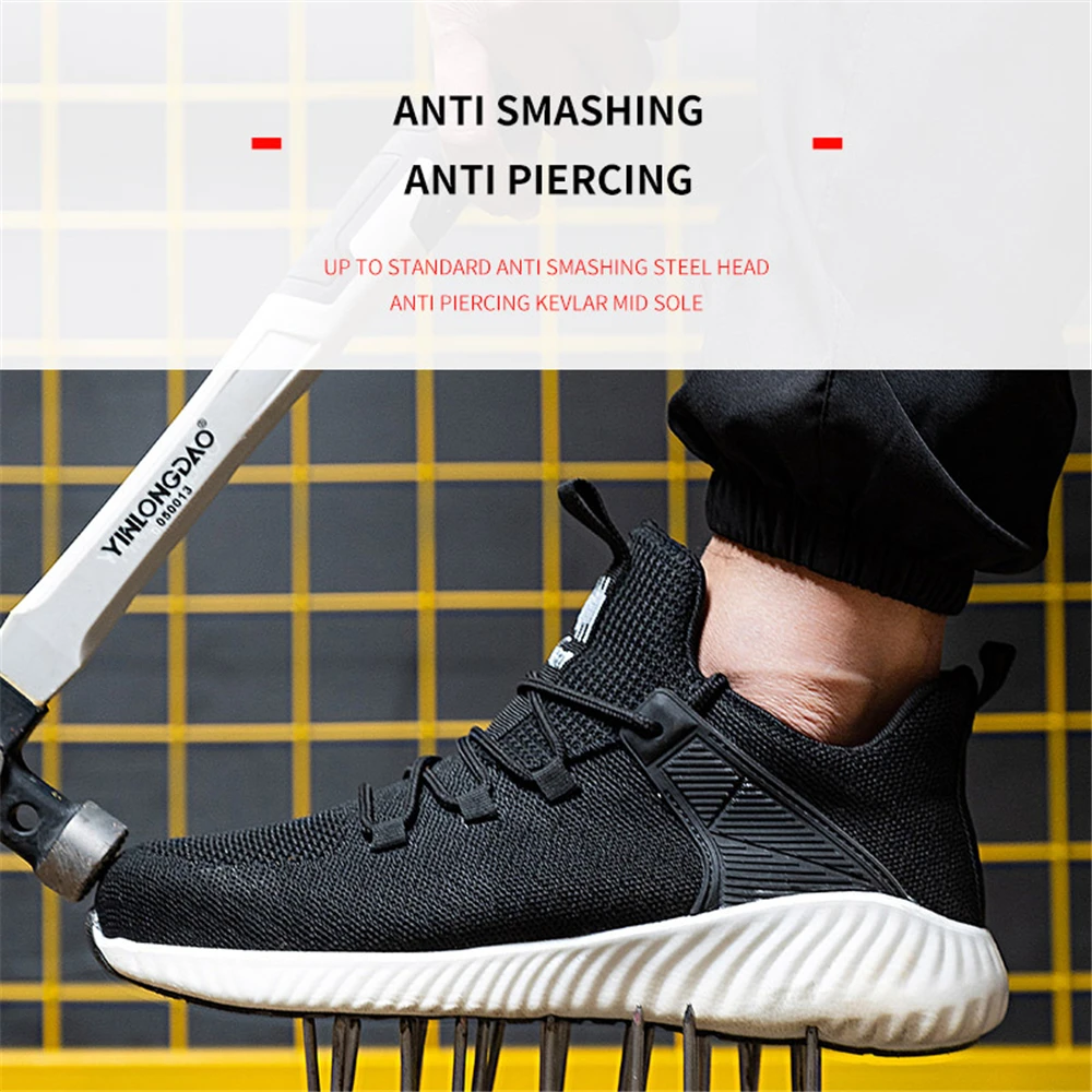 Flying Woven Labor Insurance Men's Shoes Anti-smashing Anti-piercing Steel Safety Men Shoes Breathable Light Work Male Boots