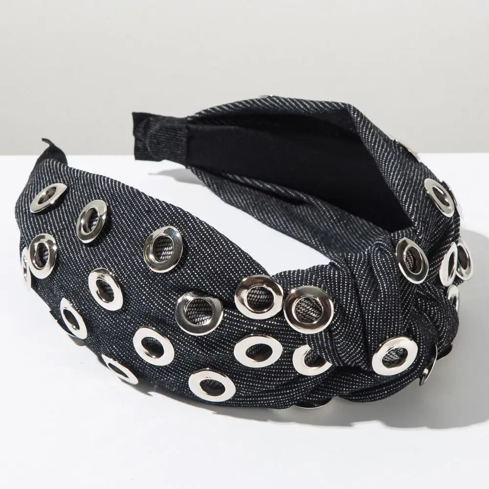 

Headwear Y2K Denim Headband Metal Wide Punk Hairband Rock Hip Hop Hollowed Out Eyelets Headband Girls