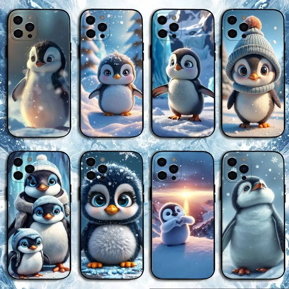 

PENGUIN SNOW cartoon Phone Case For iPhone17,16,15,14,13,12,11 Plus,Pro Max, Soft Silicone Black Cover