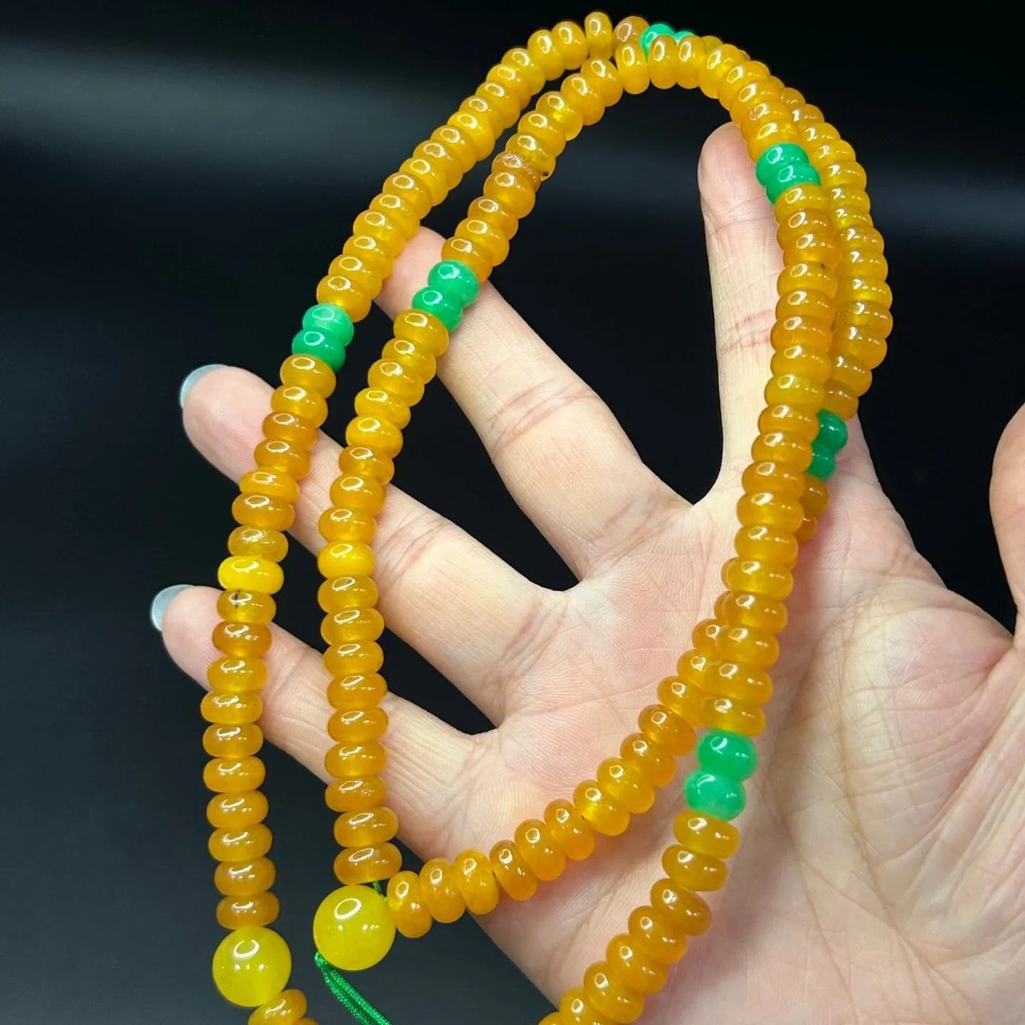 AAA Real Natural yellow Burmese jade Jadeite 108 Beads Necklaces & Pendants