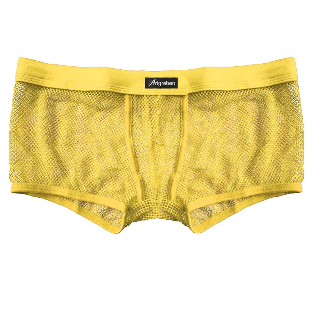 Calzoncillos de Malla Transpirable para Hombre, Ropa Interior Informal, Color Amarillo, Estilo Clásico