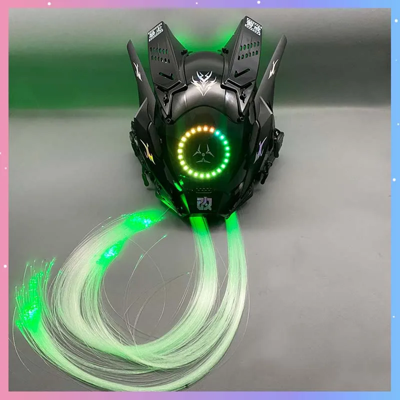 

Маска Киберпанк: Шлем Воина-Меха с светящимся кольцом для косплея, Хэллоуина, карнавала, вечеринок, выступлений в барах, реквизит для косплея, подарок