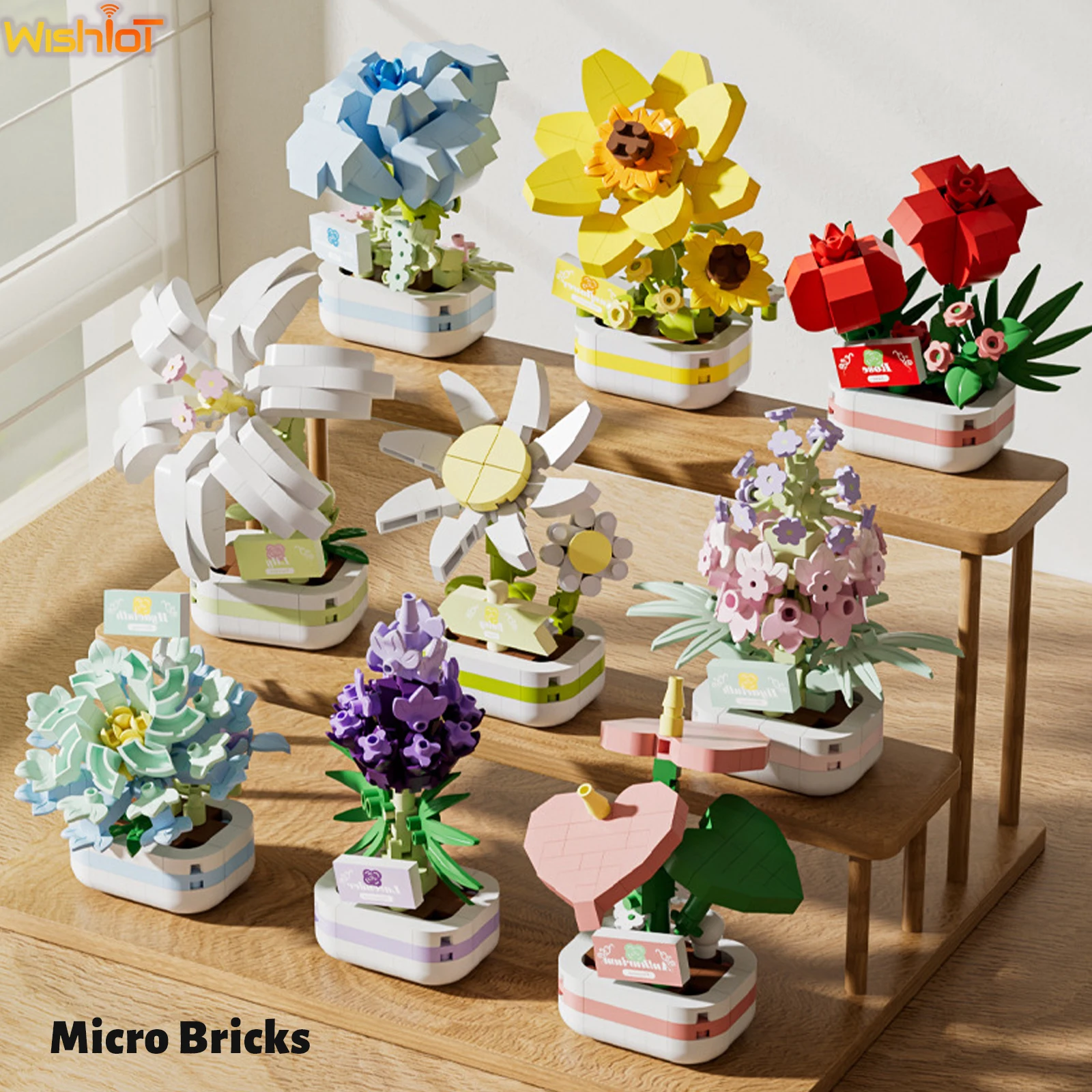 

Simulation Building Block Potted Plants Eternal Flower Rose Sunflower Lily Home Decor Assembly Toys Kids Handmake Girls Gifts