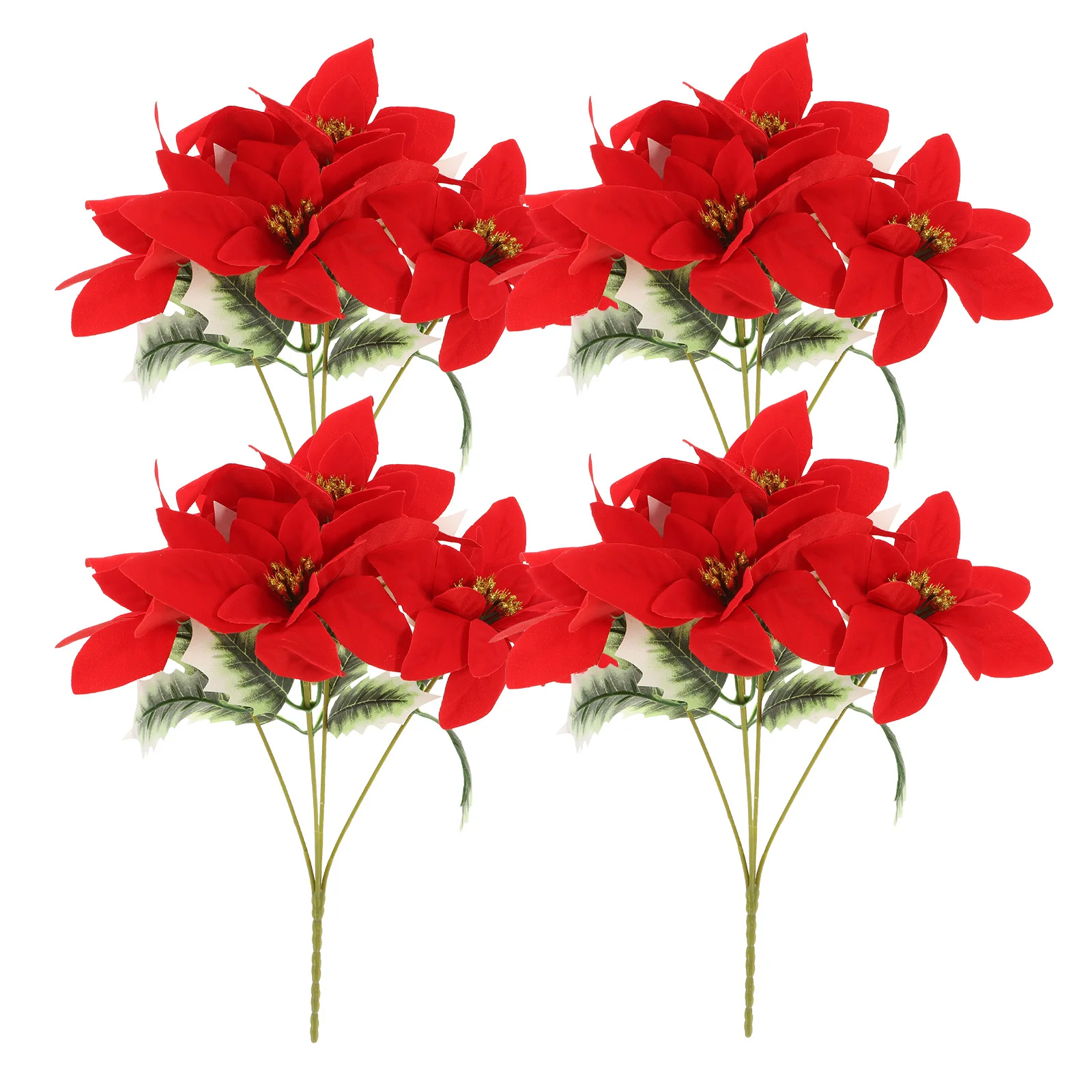 

4Pcs Christmas Artificial Poinsettia Flowers Bouquet Red Realistic Faux Floral Indoor Holiday Table Centerpiece Decorations