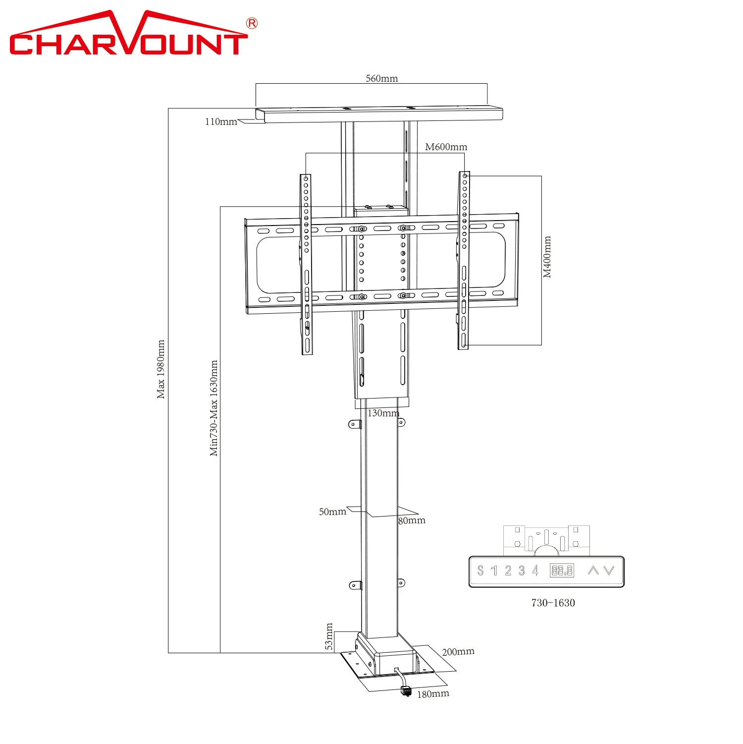 Charmount Floor TV Lift Motorized with Remote Control Height Adjustable Electric LCD TV Support Hidden in Cabinet