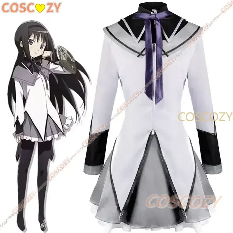 Anime Magical Girl Puella Magi Madoka Magica Homura Akemi Cosplay Costume Fighting Uniforms Wig Socks for Mahou Shoujo Comic Con