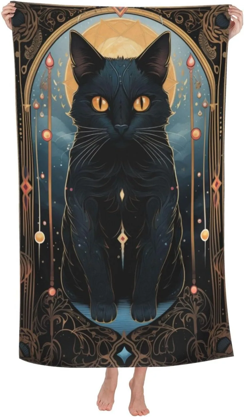 Black cat pattern Beach Towel for Family stuff friend Gifts Quick-Dry Towel For Bath Yoga Tourism Beach GYM Camping Swimming
