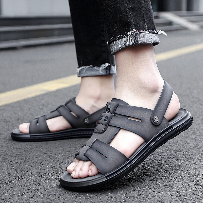 Versatile Summer Men Sandals Genuine Leather Luxury Brand Business Breathable Casual Shoes Comfortable Sandals Slippers Dual-use