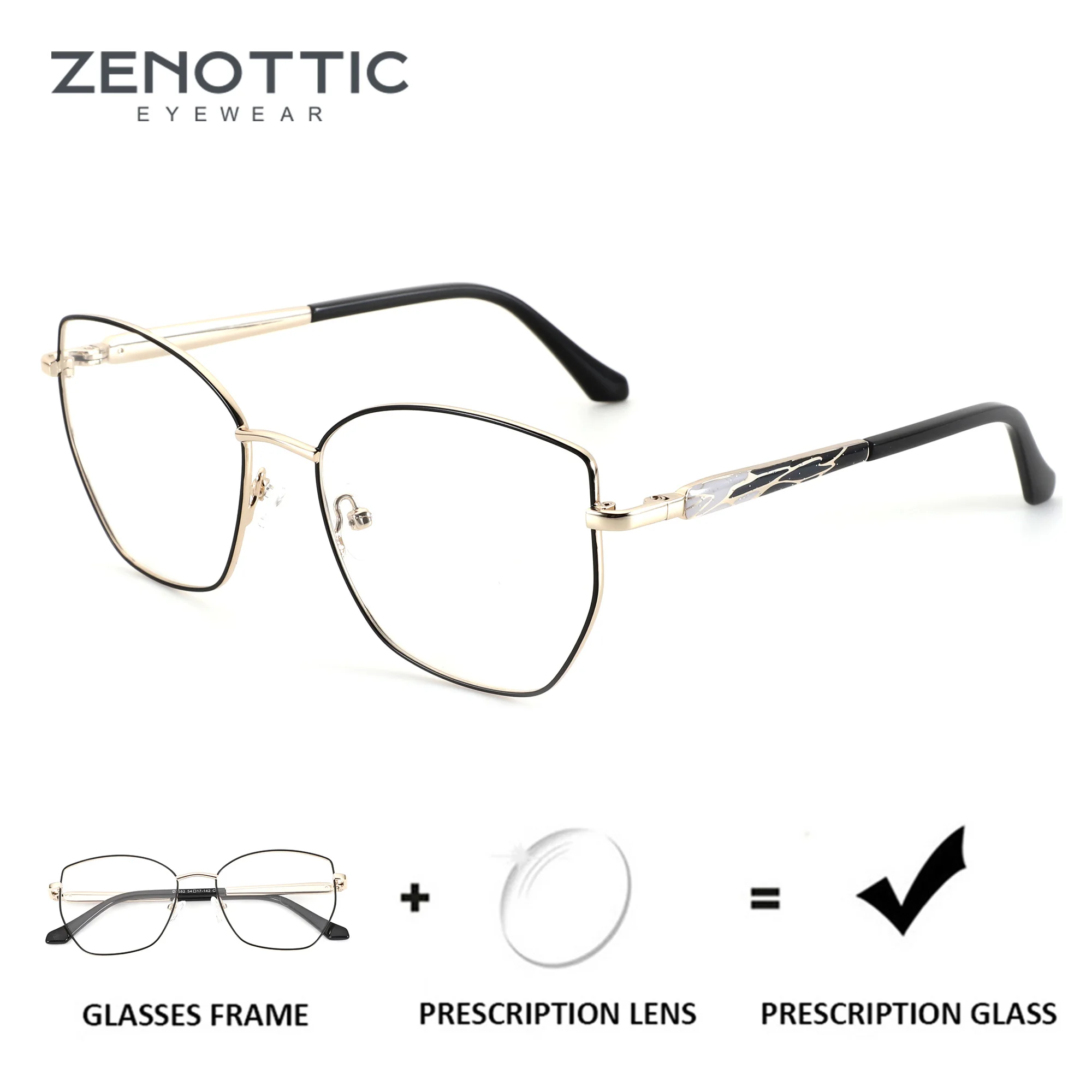 zenottic-m-サイズスタイリッシュな金属蝶カスタム処方メガネ女性用フォトクロミック光学眼鏡累進レンズ