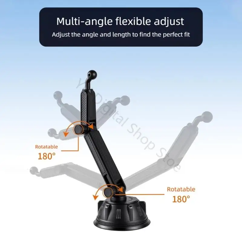96BA Car Phone Mount With Extendable Arm Suction Cup Double Head Phone Mount For Viewing During Driving