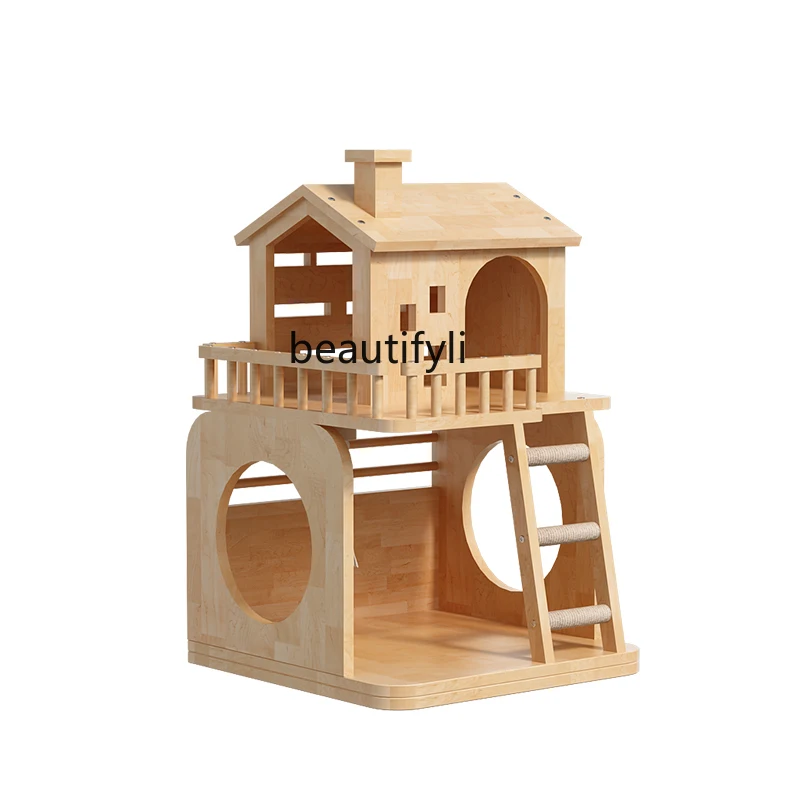 Solid Wood Cat Climbing Frame Nest Shelter Wooden Cat Tree One Does Not Occupy Space Grinding Claw Column Jumping Platform