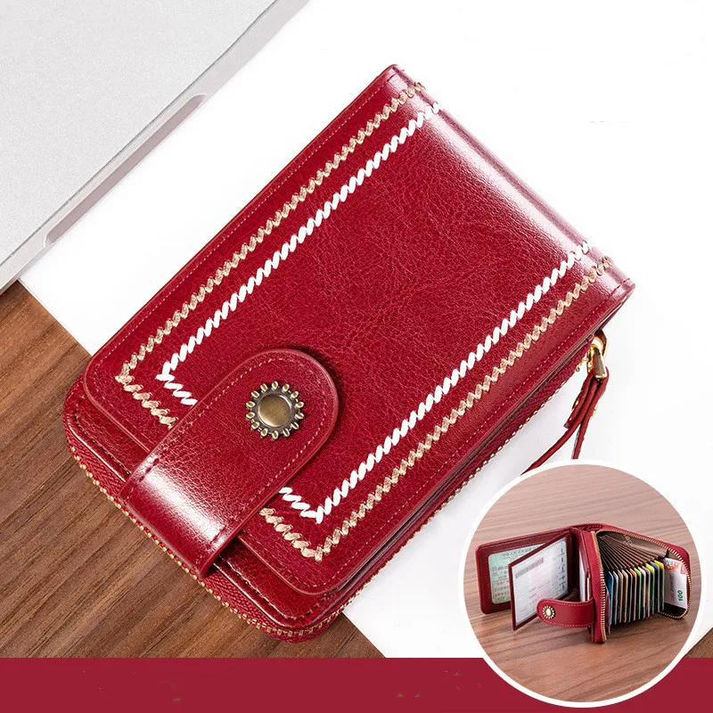 

Women's Card Wallet Genuine Leather RFID Purse Id Card Credit Card Holder Driver's License Leather Case Vintage Women Coin Purse