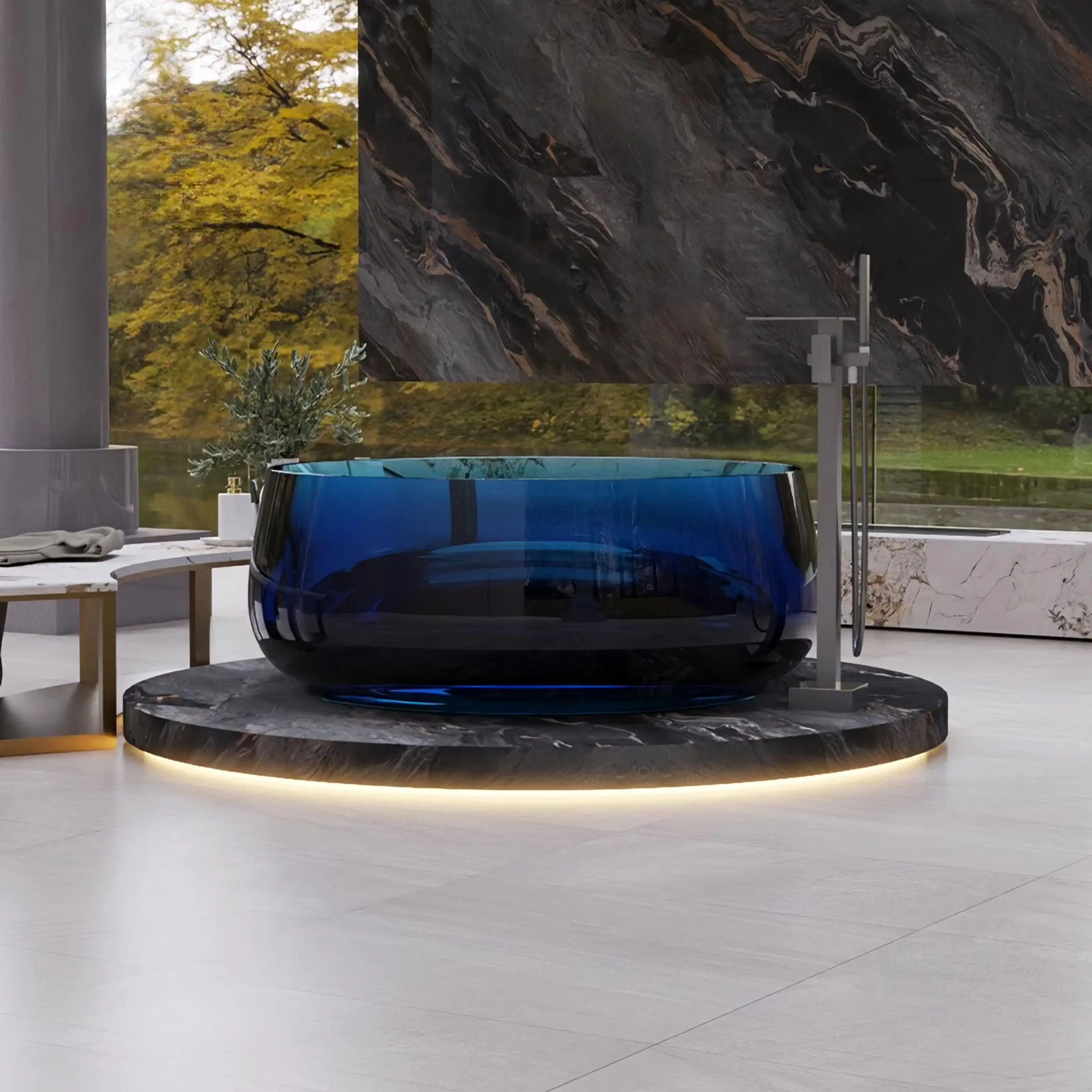Luxury Modern Clear Resin Freestanding Bathtub Transparent Crystal Resin Soaking Indoor Bathroom Custom Color