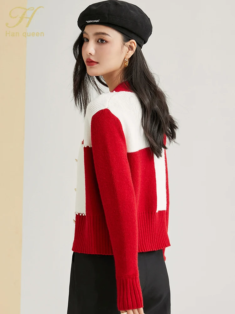 H Han Queen Autumn Top New Korean Fashion Basics Color Blocking Elastic Sweaters Chic Knitted Bottoming Cardigans Sweaters Women