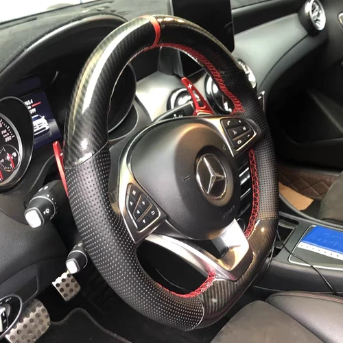 Imagen 2 del producto Protector para volante de coche personalizado, fibra de carbono, cuero genuino, para Mercedes Benz A200 A250 B250 B260 C200 C250 C300 Sport CLA220