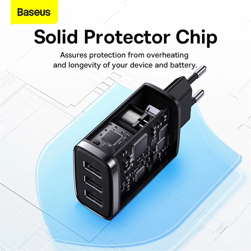 Baseus 17W USB 충전기 3 USB 빠른 충전 휴대 전화 충전기 아이폰 Xiaomi 휴대용 여러 포트 벽 충전 어댑터