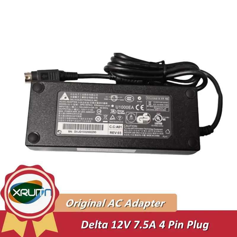 Original DELTA DPS-90FB A 12V 7.5A 90W AC/DC Adapter Charger 4-Pin (Din) Power Supply Genuine RND4000