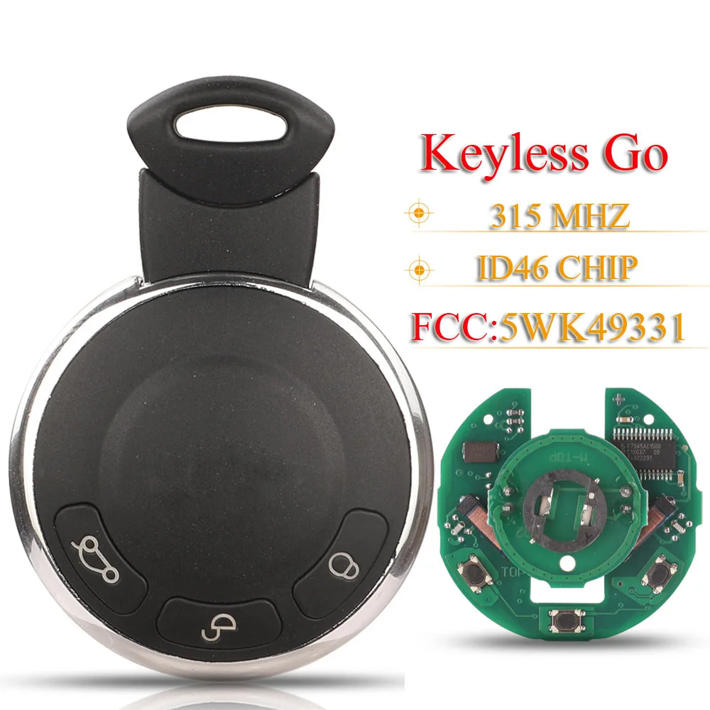 

jingyuqin 5WK49331 Дистанционный ключ-брелок для автомобиля с функцией Keyless Go, 315 МГц, чип ID46, для BMW MINI Cooper Cabrio Clubman Countryman Coupe Paceman