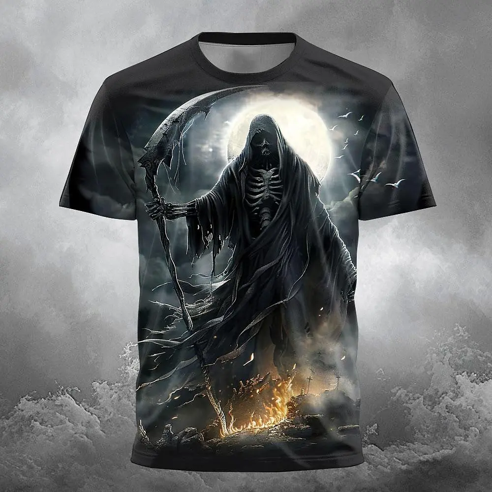 Men T-Shirt 3D Skull Print Casual Crew Neck Tee Short Sleeve Tops Summer Oversized T-Shirt Hip Hop Trend Fashion Men's Clothes image 4