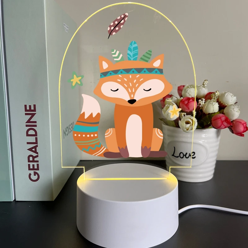 Lampu Led 3d harimau cantik untuk anak, lampu malam hewan rubah kartun hadiah Natal