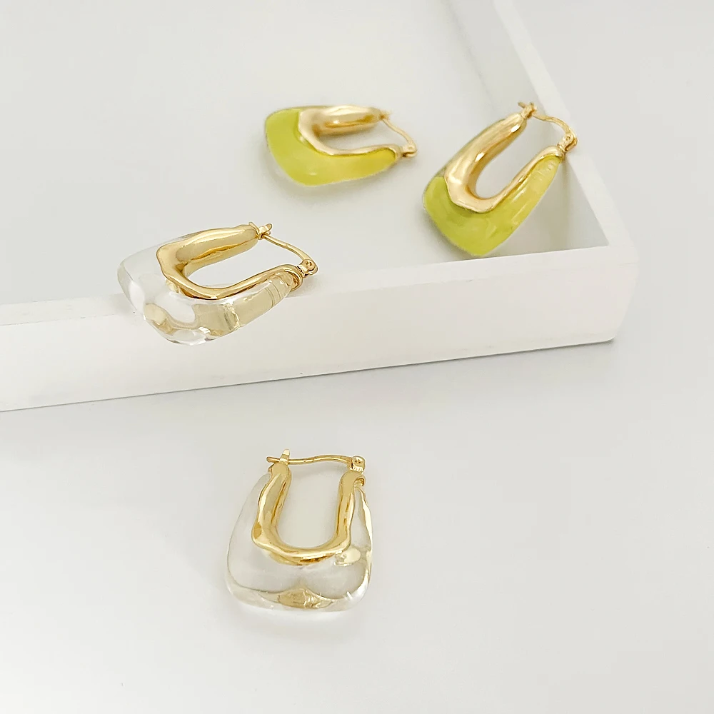 Peri\'sBox French Exaggerated Chunky Transparent Hoop Earrings For Women Multicolor Resin Acrylic Thick U Shaped Hoops Earrings