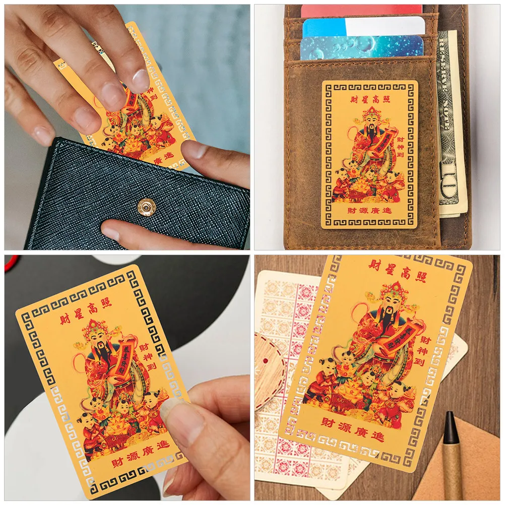 2Pcs Chinese Style Cai Shen Card 2024 Tai Sui Amulet Card Luck Wealth Protection Metal Fortune Charm Decorative Wallet Purse