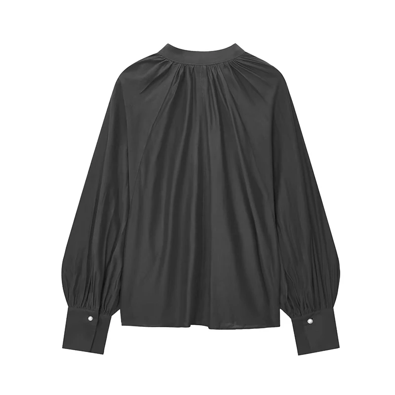 YENKYE 2025 Blusa con manga acampanada y cuello en V para mujer, color negro y rojo, Tops holgados Vintage de otoño