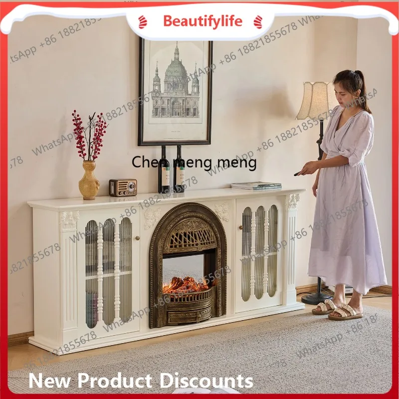 

New discount French solid wood fireplace TV cabinet Villa living room simulated fire heating fireplace decorative cabinet