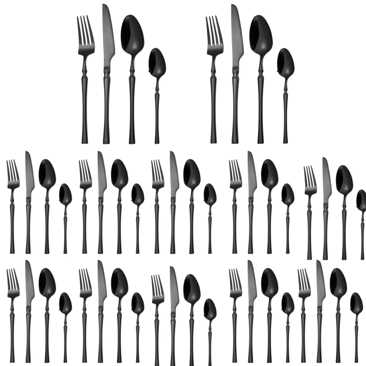 

A · HOUSEWARE 48 pieces Black Silverware Set Unique Small Waist Handle Flatware Steel Cutlery Set for 12 Forks spoons knives