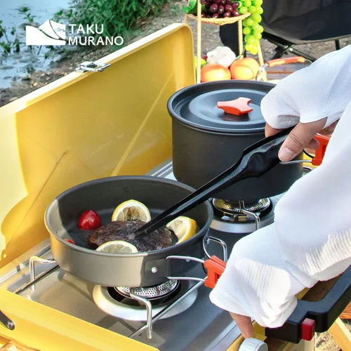 Imagen 2 del producto Juego de utensilios de cocina para acampar, juego de utensilios de cocina ultraligeros de aluminio, juego de utensilios de cocina portátiles para viaje con bolsa de almacenamiento