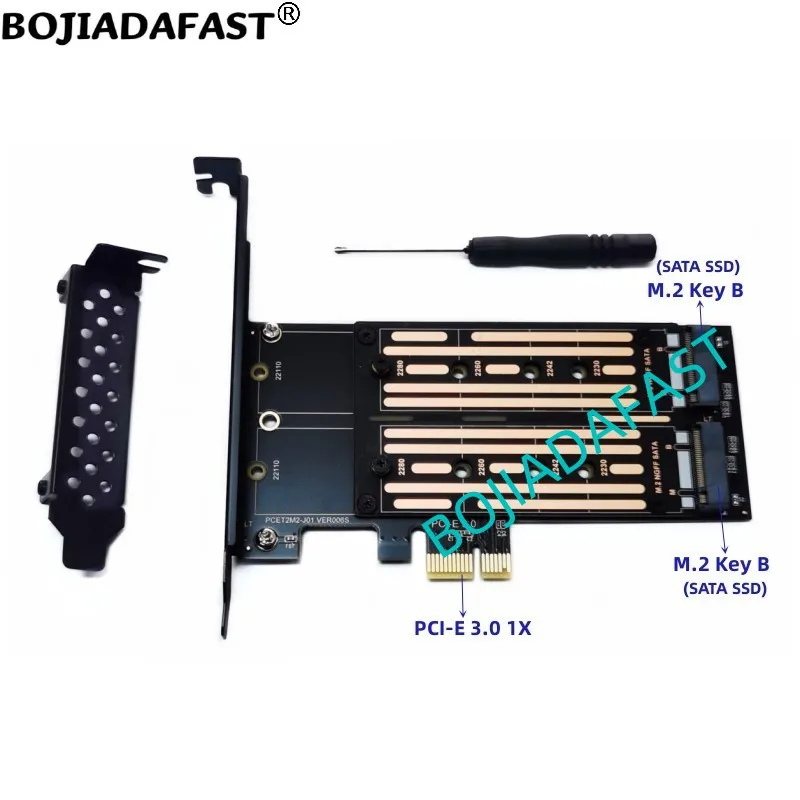 

PCI Express X1 PCI-E 3.0 1X To 2 NGFF M.2 Key-B Adapter Converter Card Support 2230 2242 2260 2280 22110 M2 SATA SSD