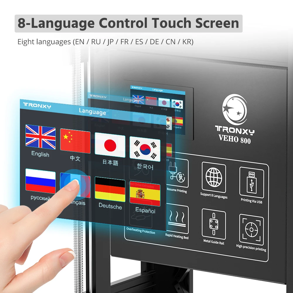 ﻿    TRONXY VEHO 800 FDM طابعة ثلاثية الأبعاد حجم طباعة ضخم 800*800*800 مللي متر التسوية التلقائية الأساسية XY هيكل عالية الدقة الطارد المباشر