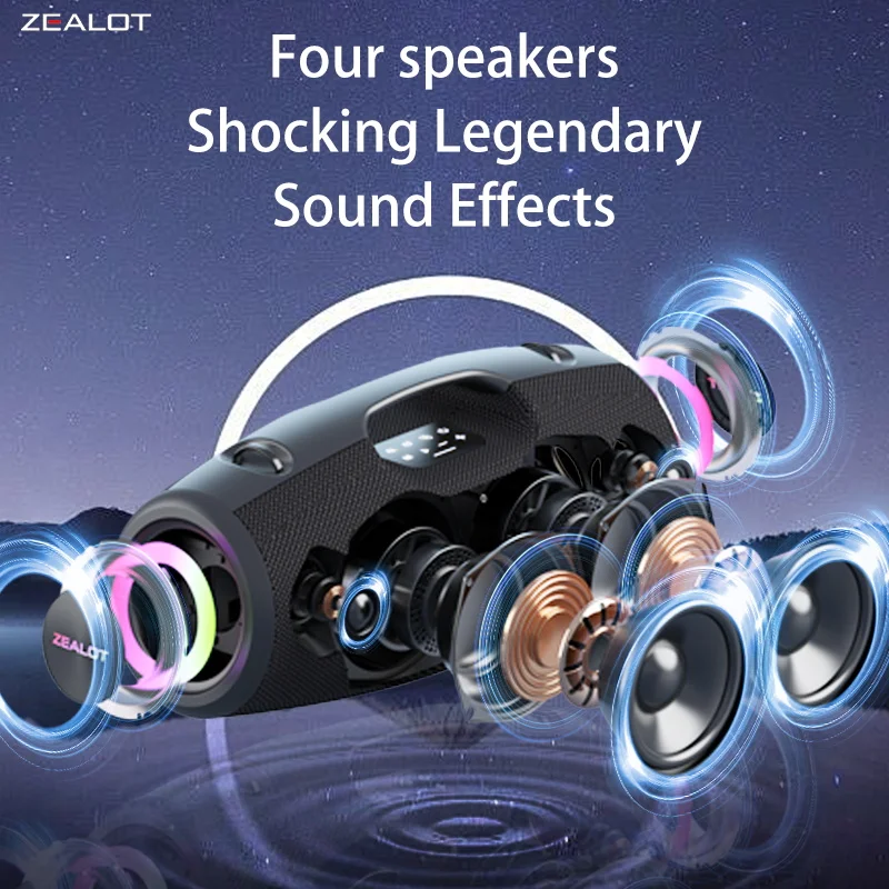 ZEALOT S78 100W Wireless Speakers,DSP Technology,4HORNS,RGB Light,Outdoor Portable,24000mAh ，48 Hours Playtime Loud Stereo.