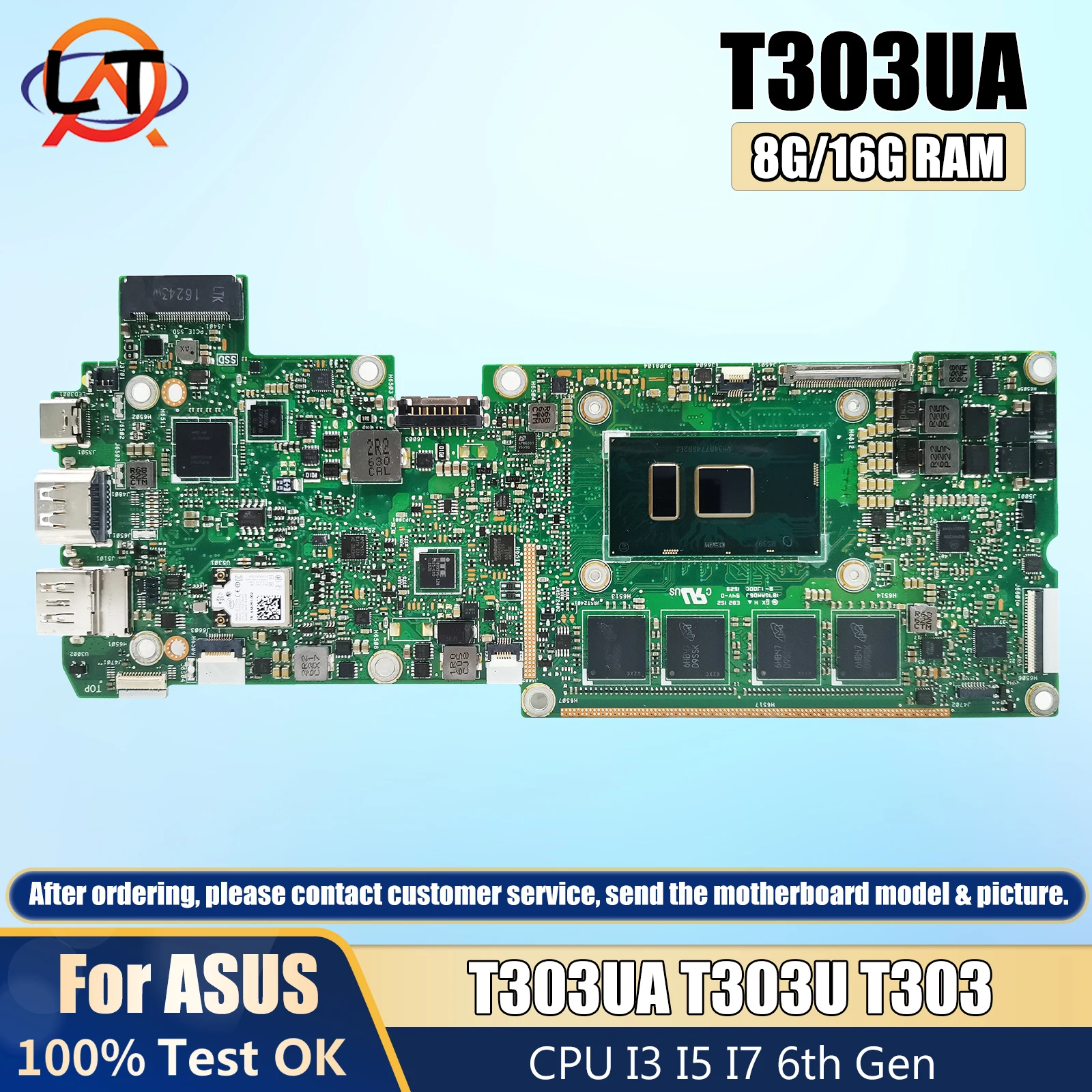 T303UA Mainboard For ASUS Transformer 3 Pro T303U T303 Laptop Motherboard CPU I3 I5 I7 6th Gen 8G/16G RAM Fully Tested