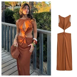 PB&ZA2024 summer new women's clothing fashionable temperament slim fit sexy versatile open design backless dress