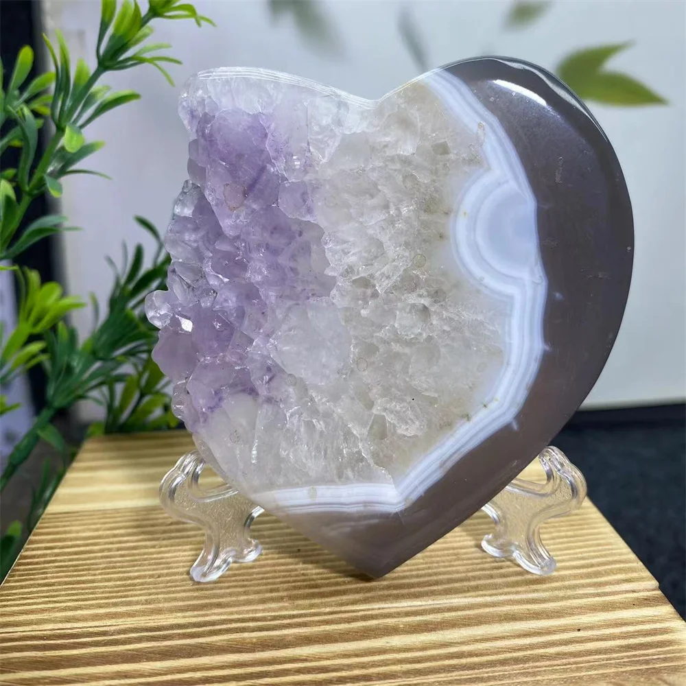 Crystal Natural Heart Amethyst Agate Cluster Stone Reiki Quartz High Quality Healing Mineral Specimen Home Decoration