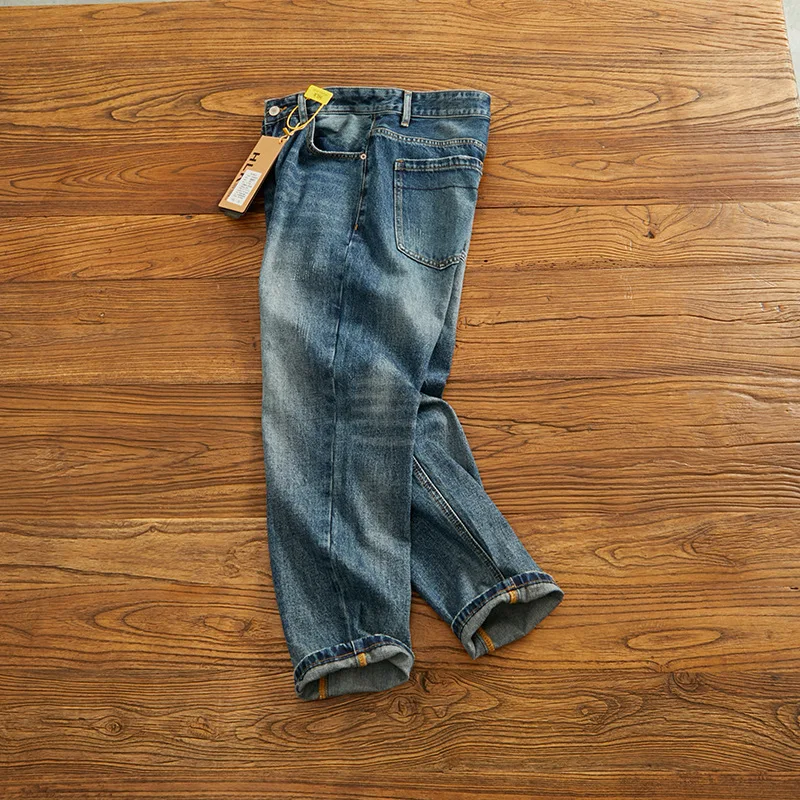 Hellblaue, gewaschene, vielseitige Jeans mit geradem Bein für Herren, modische, lässige Jeanshose im Retro- und einfachen koreanischen Stil