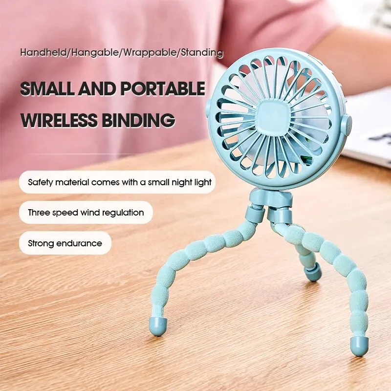 Portable Oscillating Pram Fan Mini Handheld Personal Car Seat Baby Fan with Flexible Tripod Clip-on USB Battery Operated