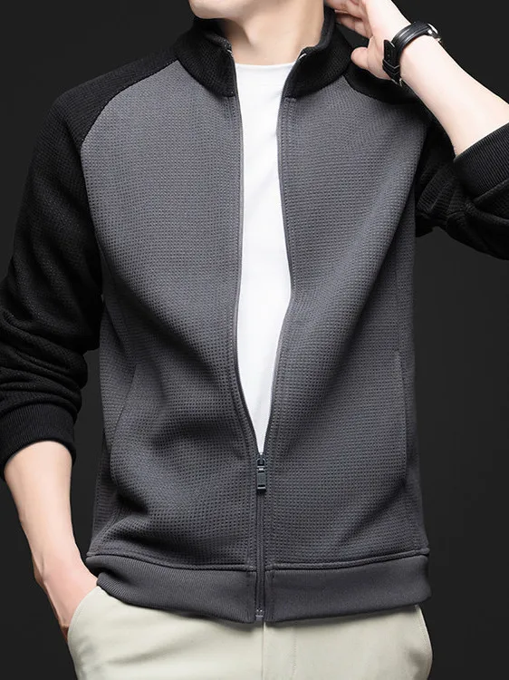 

Men's Fce Lined Thiened Open Cardigan Sweatirt Casual High Collar Zipper Jaet Warm Leisure ort Sle Polyester Fiber